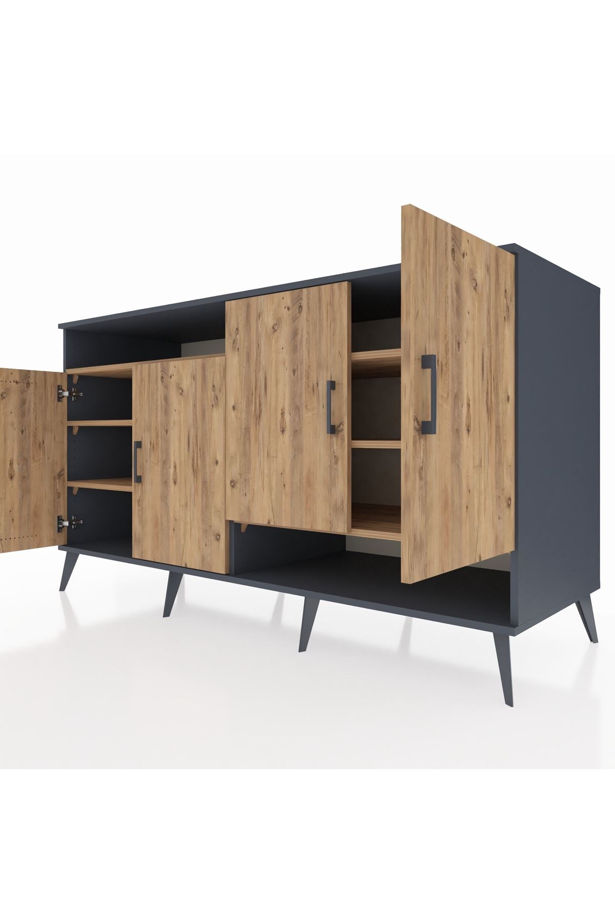 Kronos Konsol 6 Raflı 4 Kapaklı 176x59x99 Antrasit-Çam