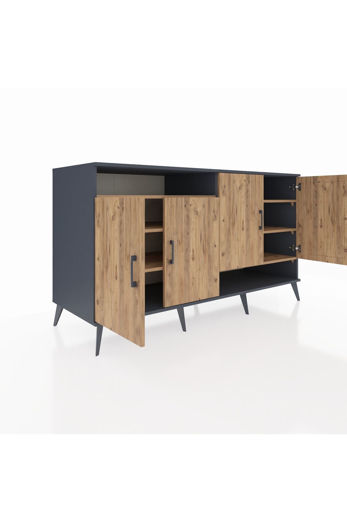 Kronos Konsol 6 Raflı 4 Kapaklı 176x59x99 Antrasit-Çam