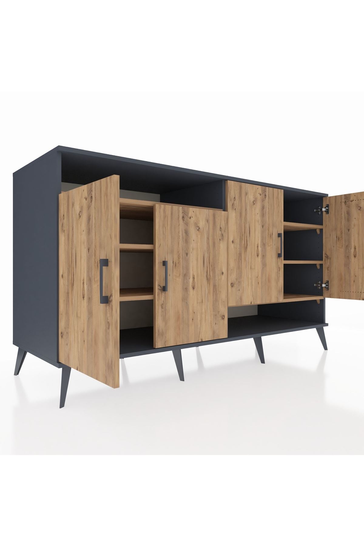 Kronos Konsol 6 Raflı 4 Kapaklı 176x59x99 Antrasit-Çam