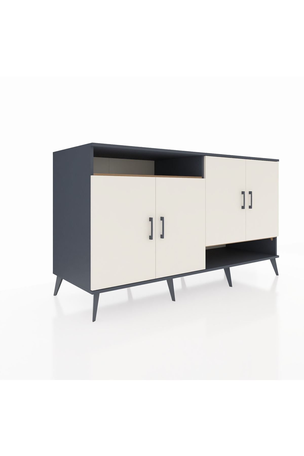 Kronos Konsol 6 Raflı 4 Kapaklı 176x59x99 Antrasit-Aytaşı/Çam