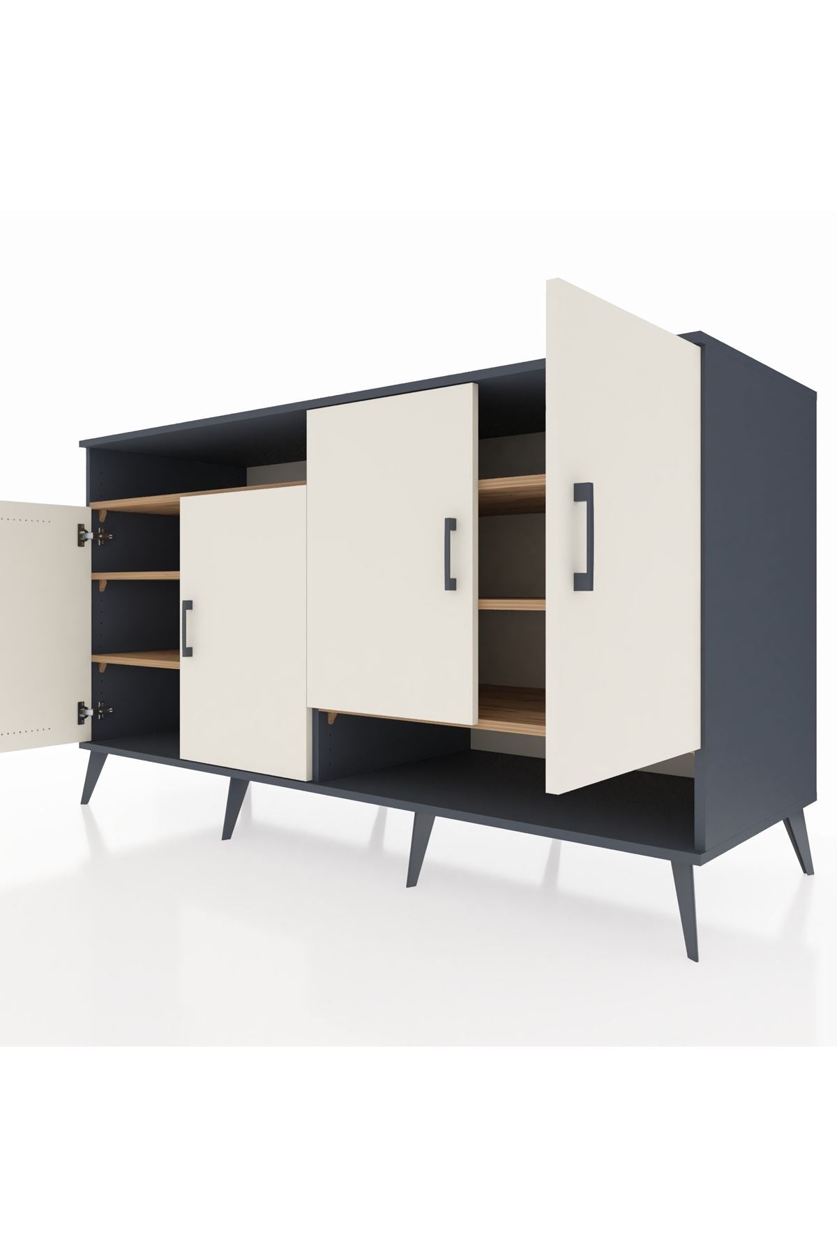 Kronos Konsol 6 Raflı 4 Kapaklı 176x59x99 Antrasit-Aytaşı/Çam