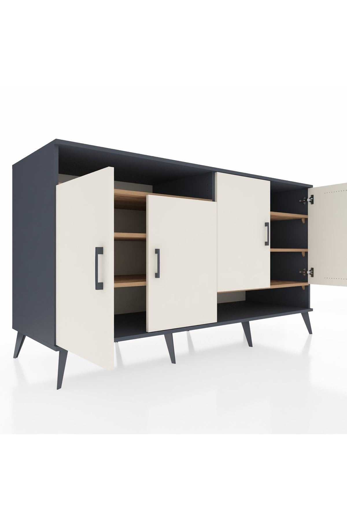 Kronos Konsol 6 Raflı 4 Kapaklı 176x59x99 Antrasit-Aytaşı/Çam