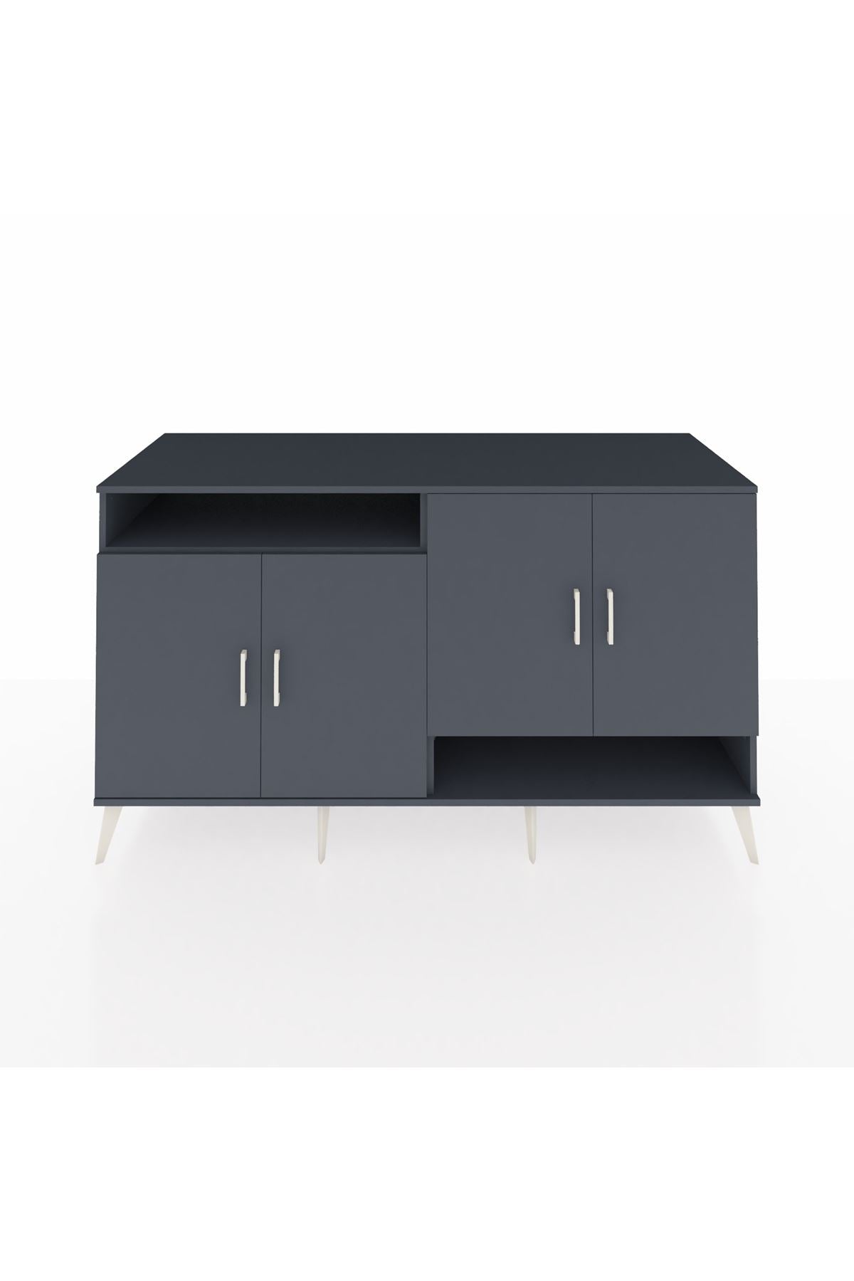 Kronos Konsol 6 Raflı 4 Kapaklı 176x59x99 Antrasit-Antrasit