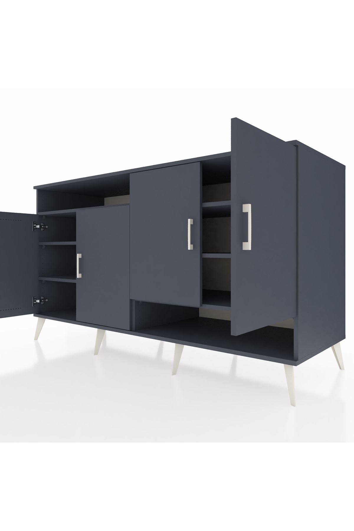 Kronos Konsol 6 Raflı 4 Kapaklı 176x59x99 Antrasit-Antrasit