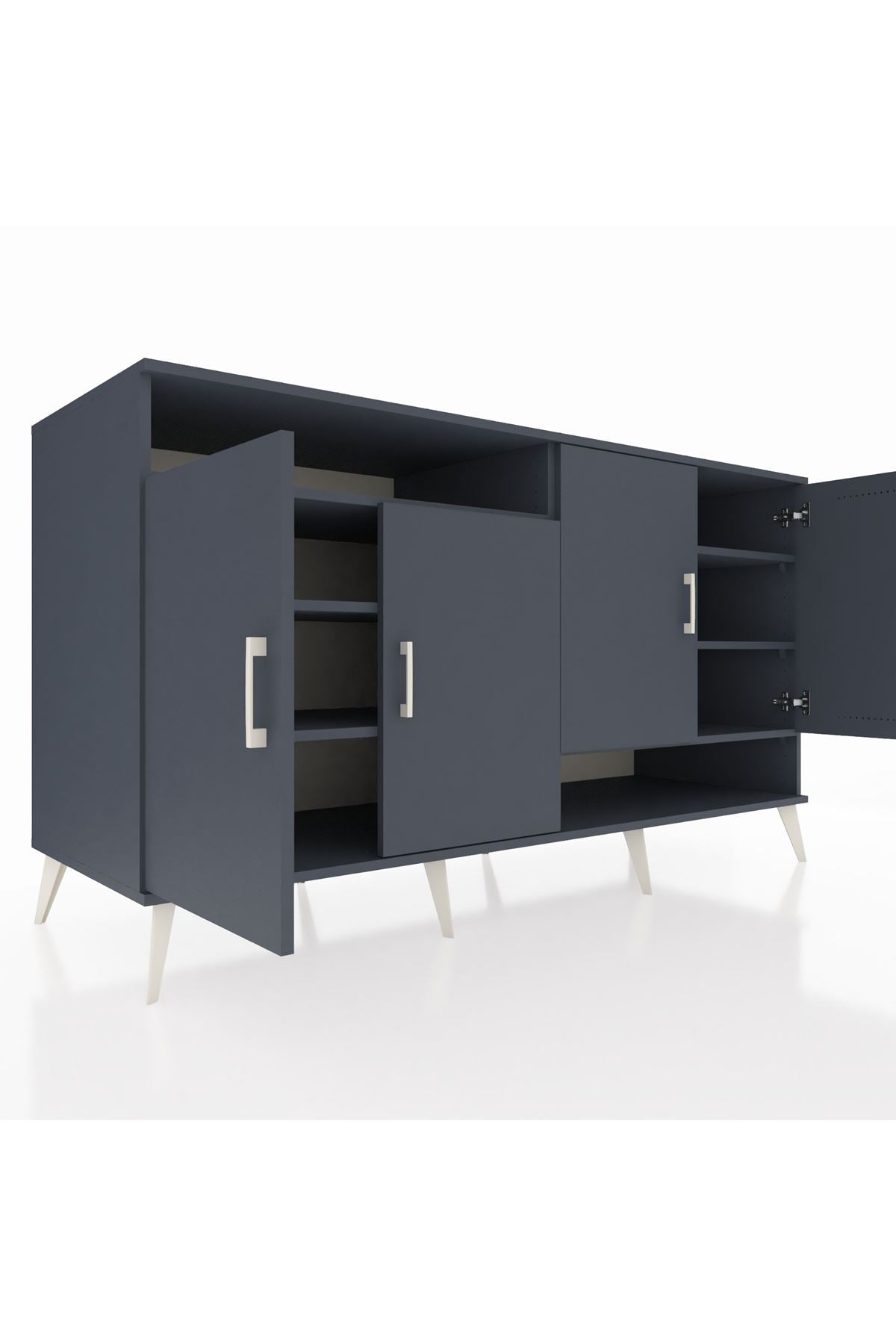 Kronos Konsol 6 Raflı 4 Kapaklı 176x59x99 Antrasit-Antrasit