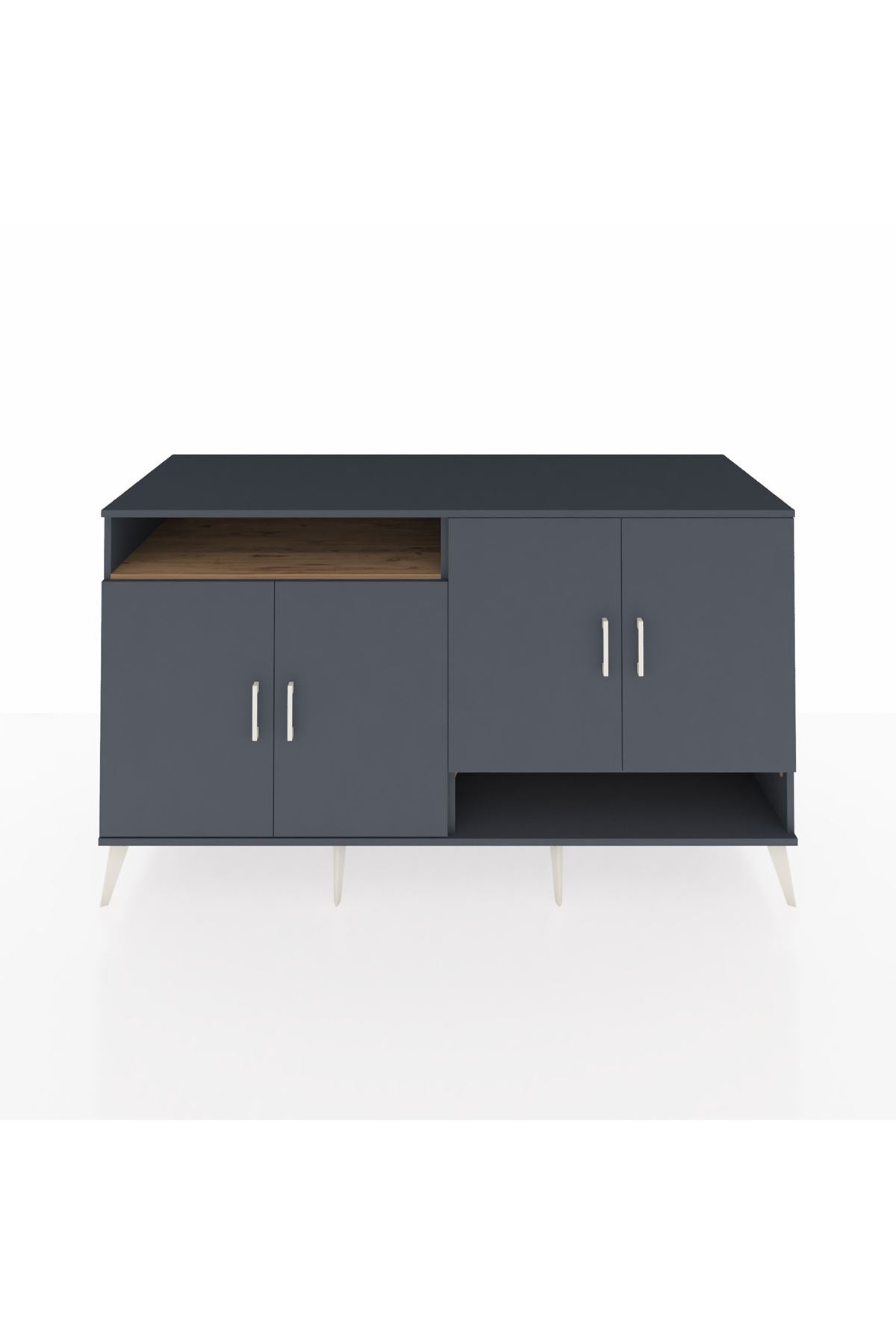 Kronos Konsol 6 Raflı 4 Kapaklı 176x59x99 Antrasit-Antrasit/Çam