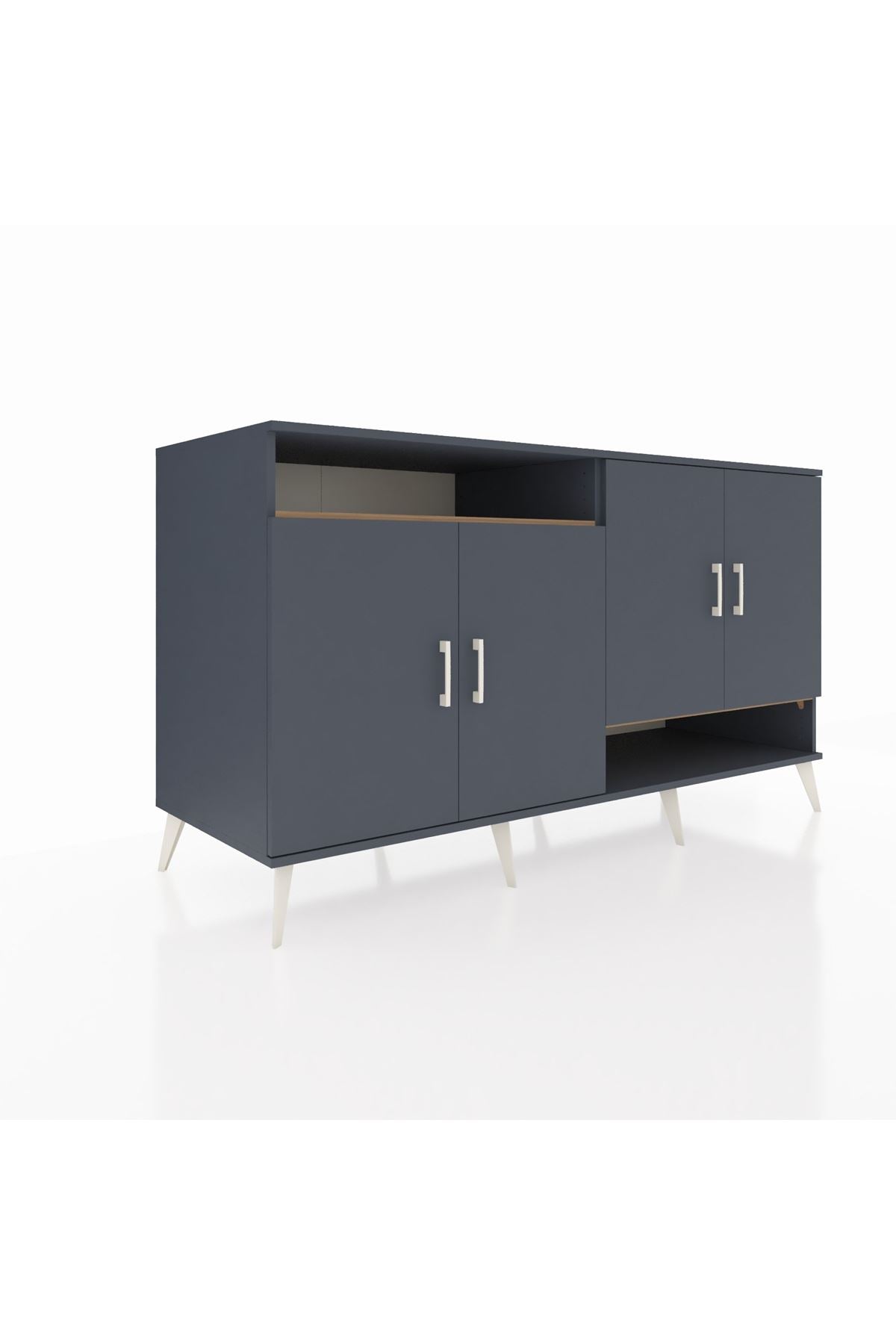 Kronos Konsol 6 Raflı 4 Kapaklı 176x59x99 Antrasit-Antrasit/Çam