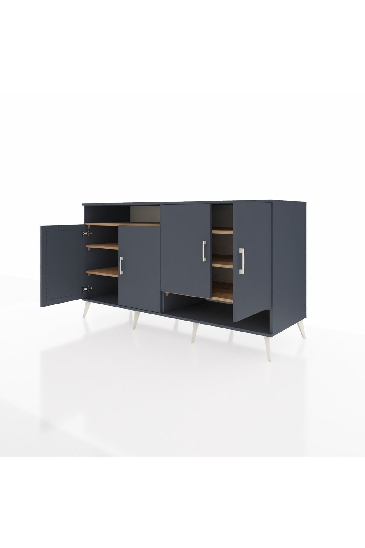 Kronos Konsol 6 Raflı 4 Kapaklı 176x59x99 Antrasit-Antrasit/Çam