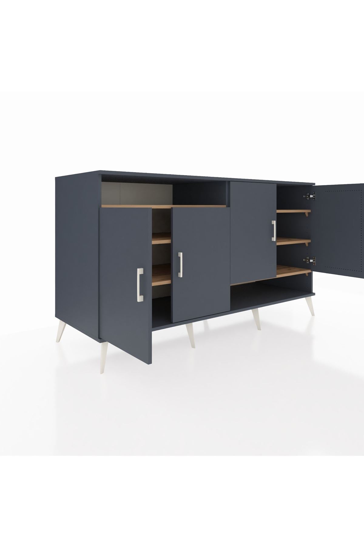 Kronos Konsol 6 Raflı 4 Kapaklı 176x59x99 Antrasit-Antrasit/Çam