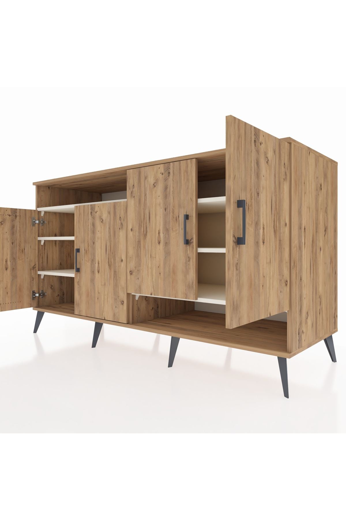 Kronos Konsol 6 Raflı 4 Kapaklı 176x59x99 Çam-Çam/Aytaşı