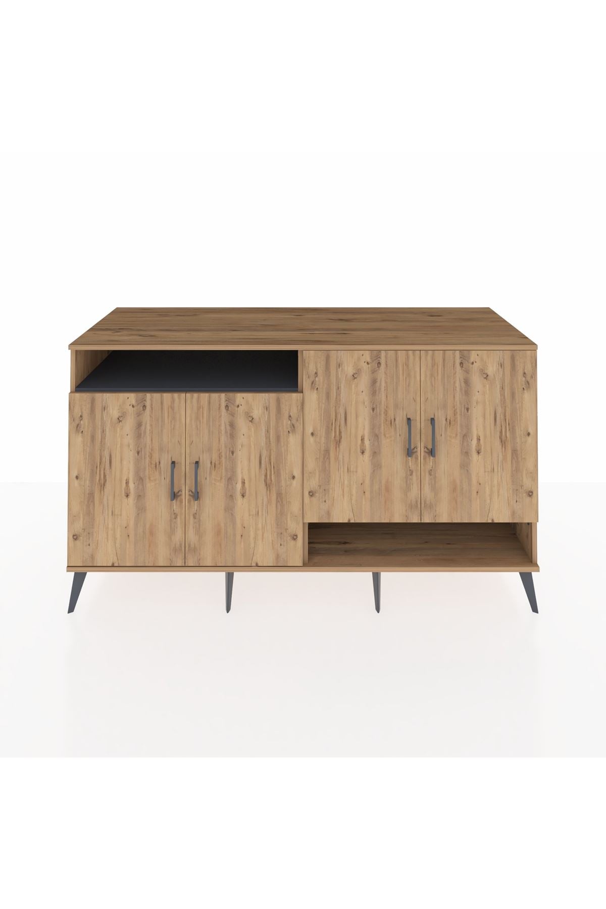 Kronos Konsol 6 Raflı 4 Kapaklı 176x59x99 Çam-Çam/Antrasit