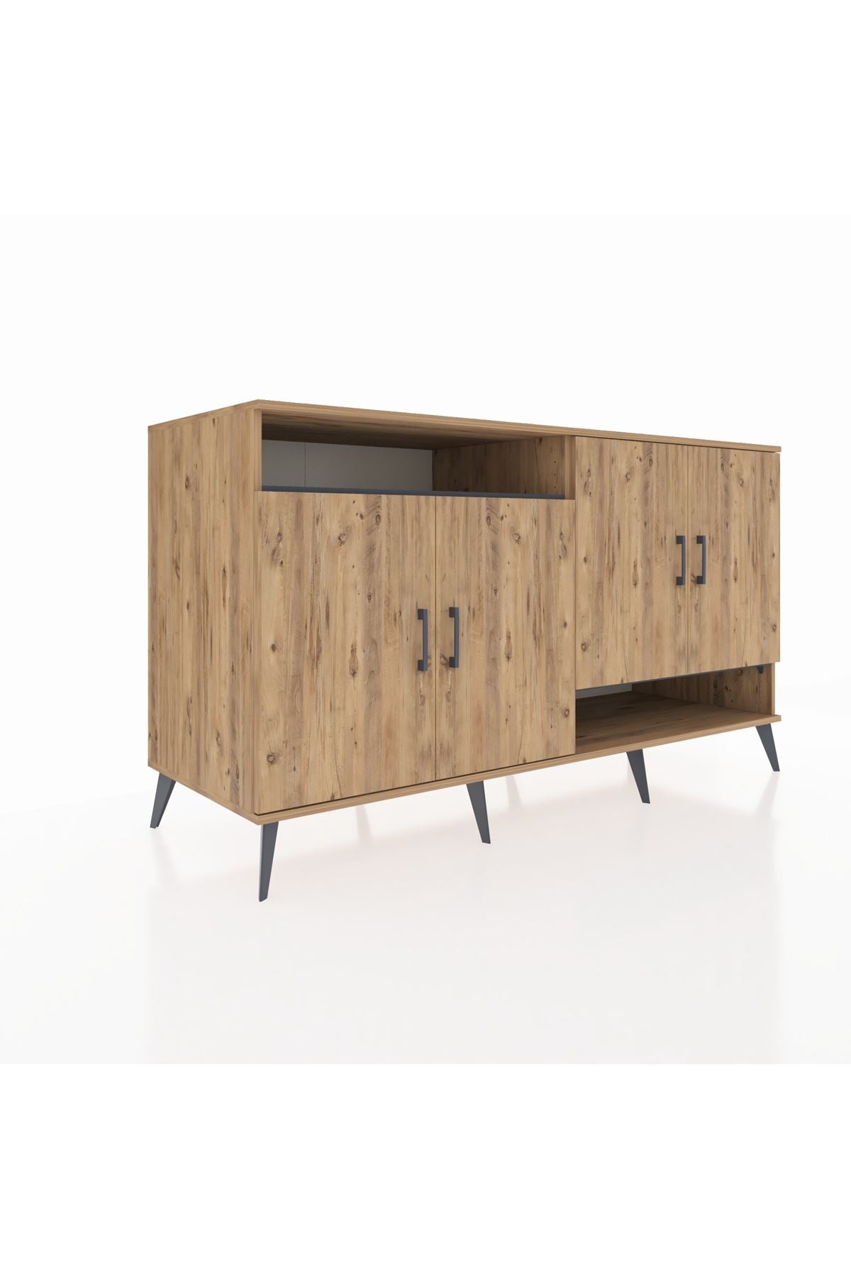 Kronos Konsol 6 Raflı 4 Kapaklı 176x59x99 Çam-Çam/Antrasit