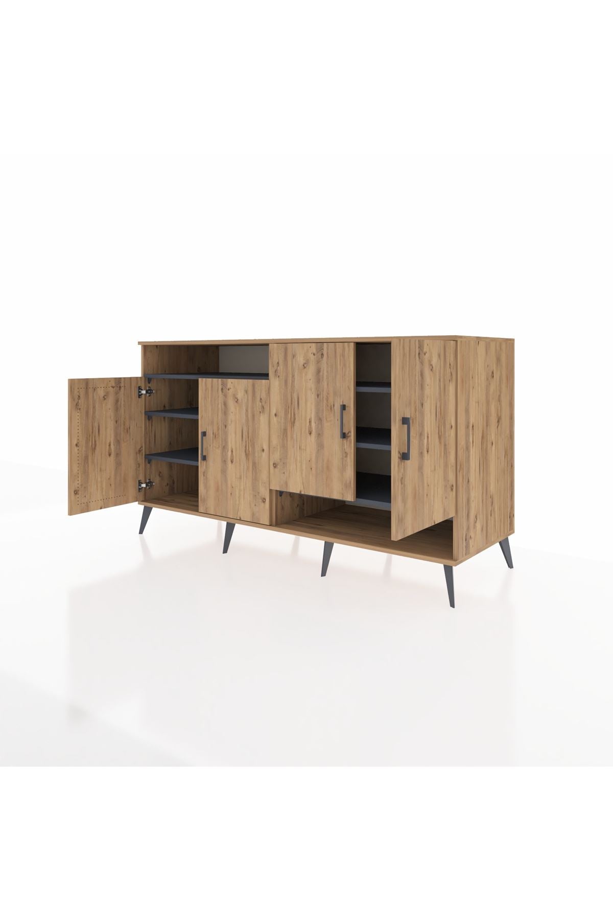 Kronos Konsol 6 Raflı 4 Kapaklı 176x59x99 Çam-Çam/Antrasit