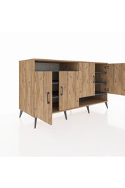 Kronos Konsol 6 Raflı 4 Kapaklı 176x59x99 Çam-Çam/Antrasit