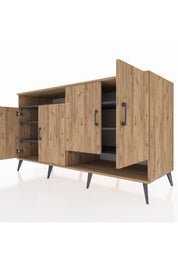 Kronos Konsol 6 Raflı 4 Kapaklı 176x59x99 Çam-Çam/Antrasit