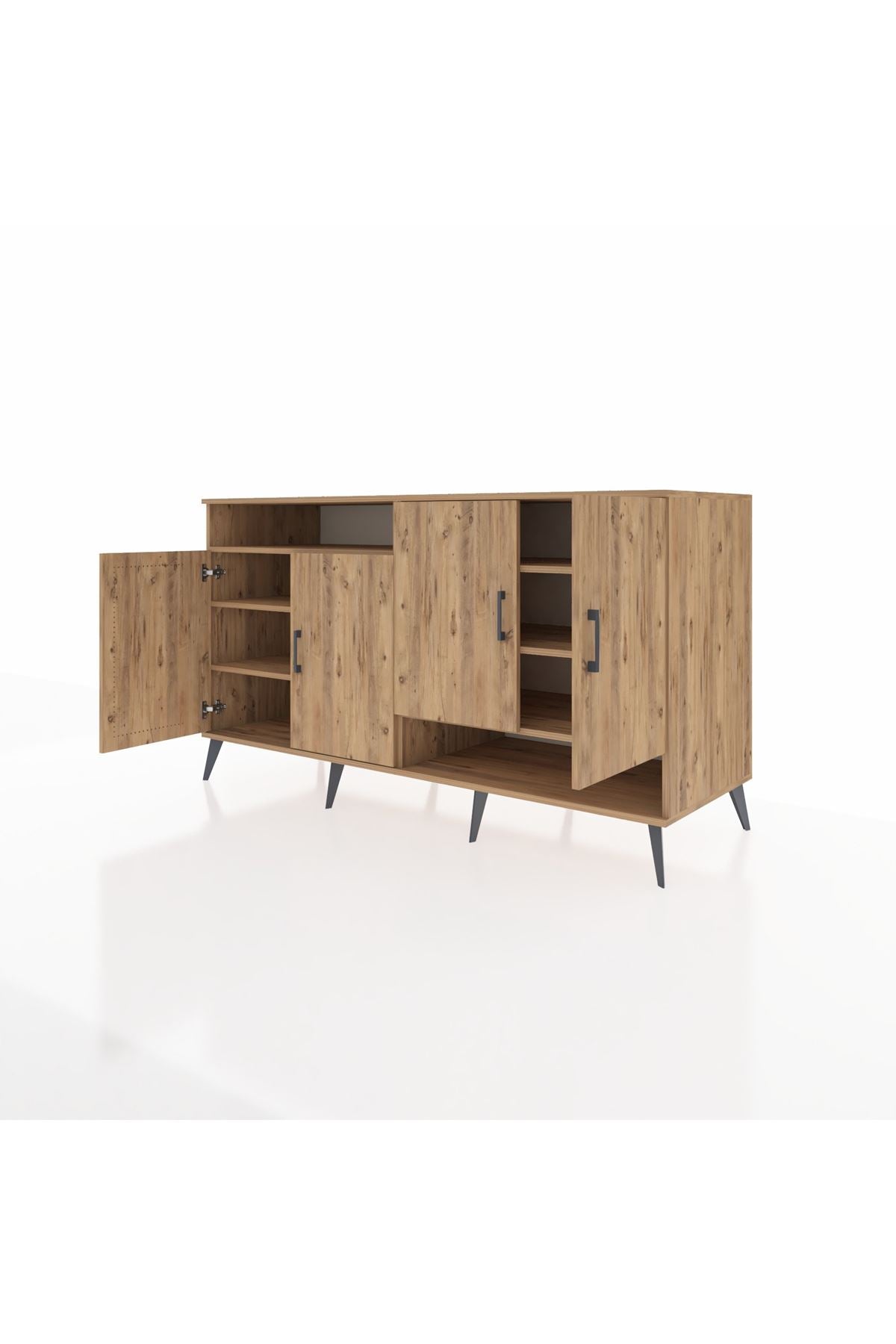 Kronos Konsol 6 Raflı 4 Kapaklı 176x59x99 Çam-Çam