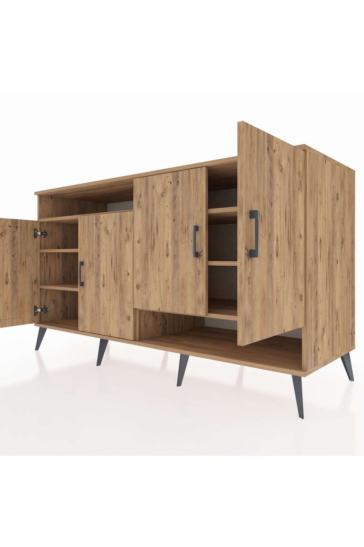 Kronos Konsol 6 Raflı 4 Kapaklı 176x59x99 Çam-Çam