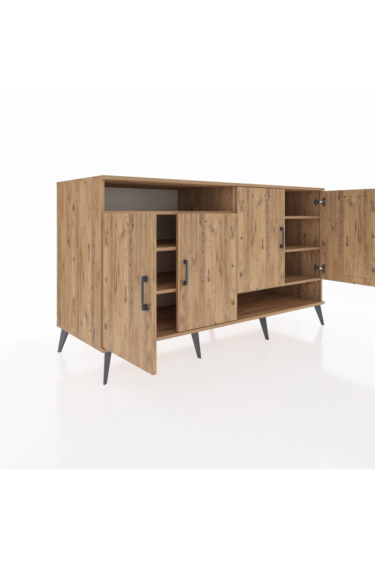 Kronos Konsol 6 Raflı 4 Kapaklı 176x59x99 Çam-Çam