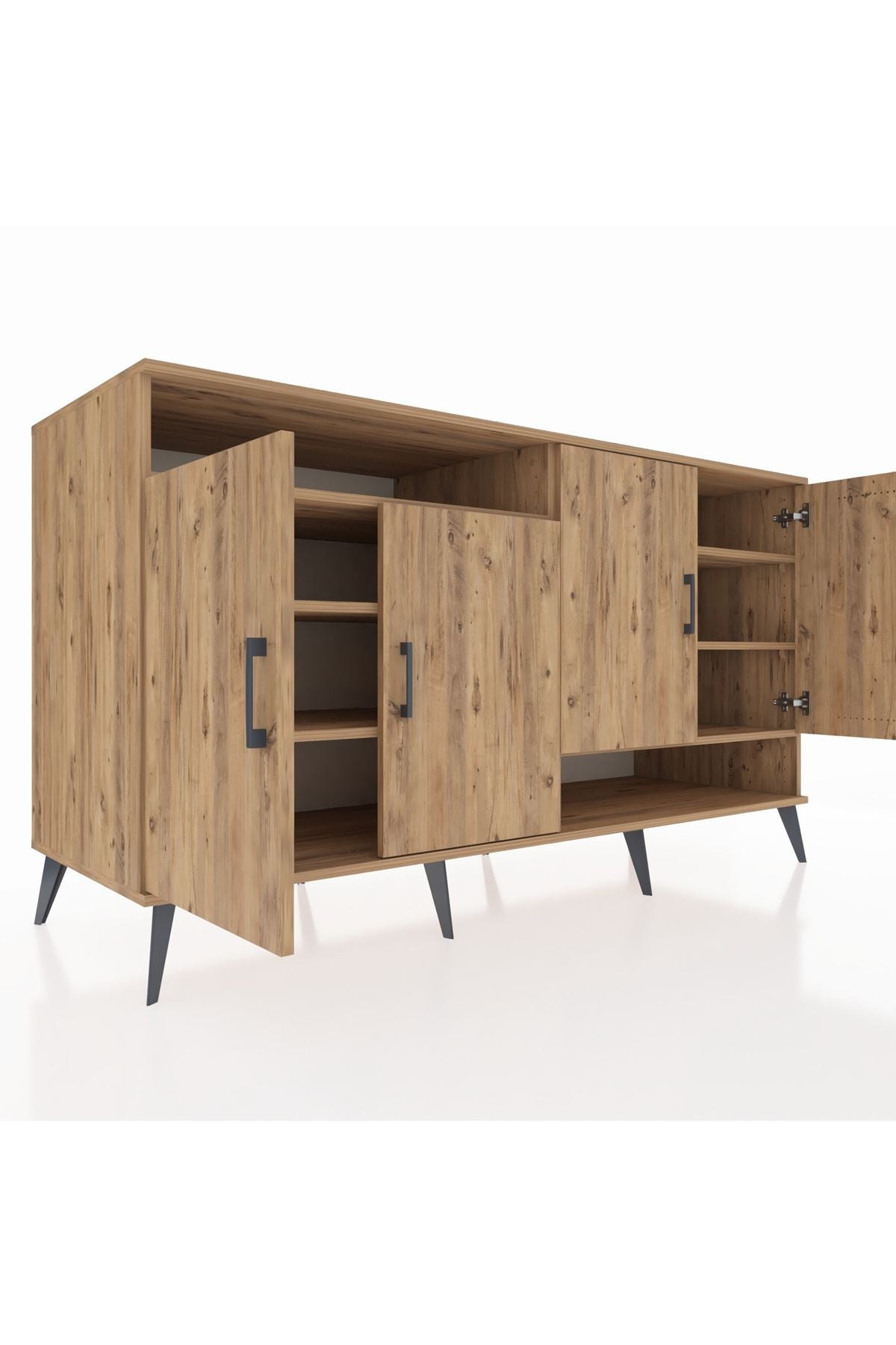 Kronos Konsol 6 Raflı 4 Kapaklı 176x59x99 Çam-Çam