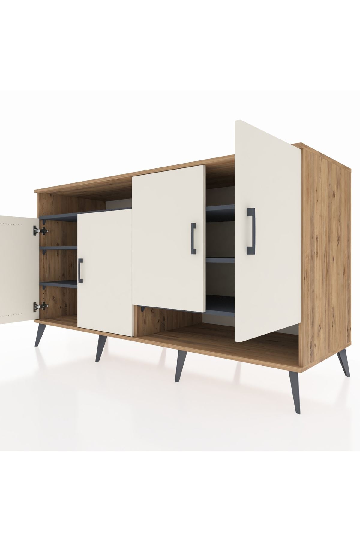 Kronos Konsol 6 Raflı 4 Kapaklı 176x59x99 Çam-Aytaşı/Antrasit