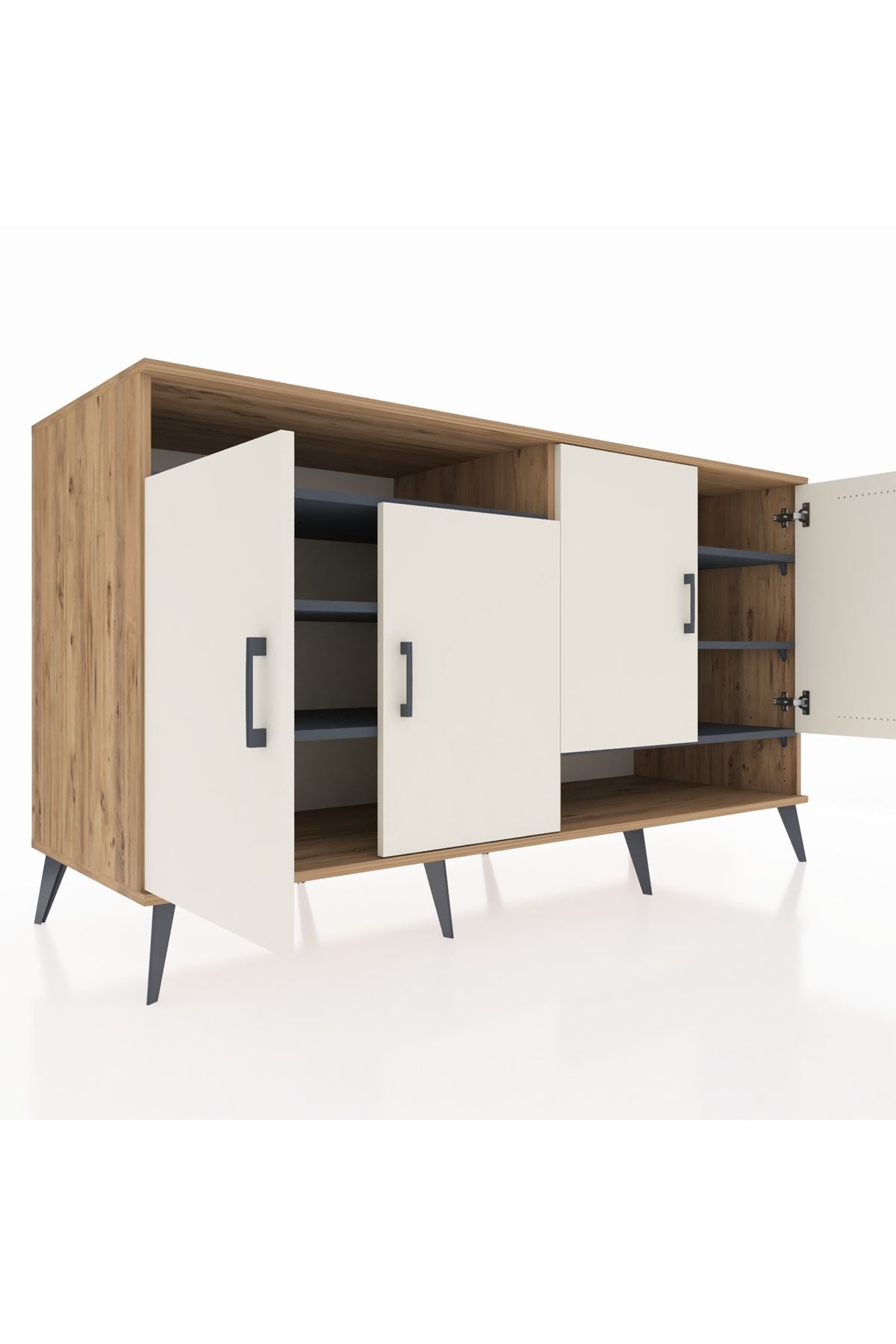 Kronos Konsol 6 Raflı 4 Kapaklı 176x59x99 Çam-Aytaşı/Antrasit