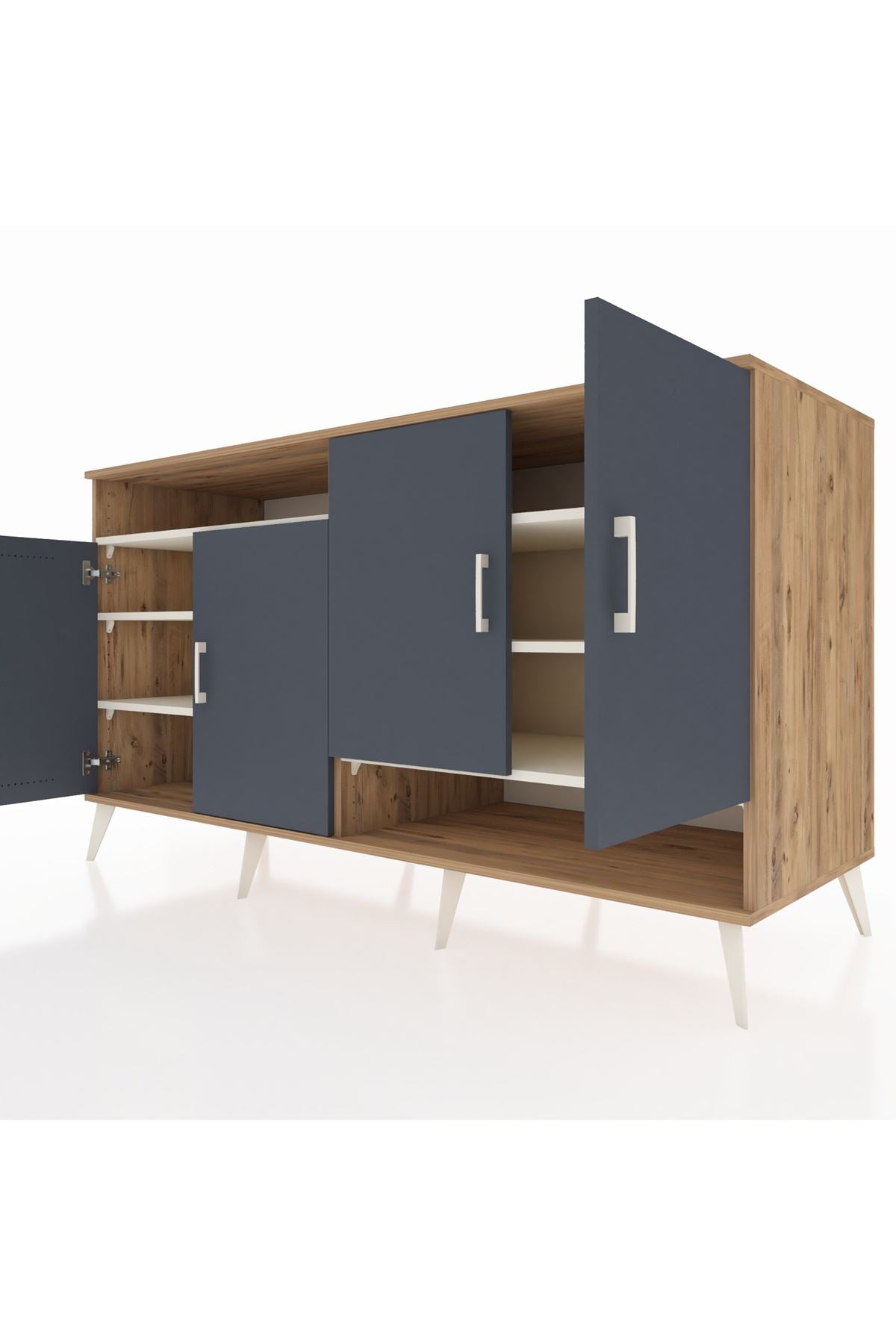 Kronos Konsol 6 Raflı 4 Kapaklı 176x59x99 Çam-Antrasit/Aytaşı