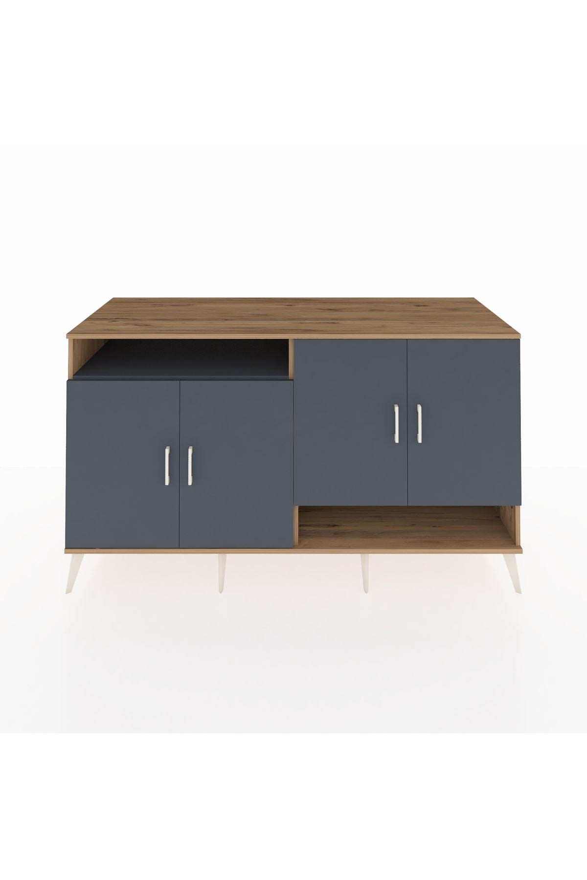 Kronos Konsol 6 Raflı 4 Kapaklı 176x59x99 Çam-Antrasit