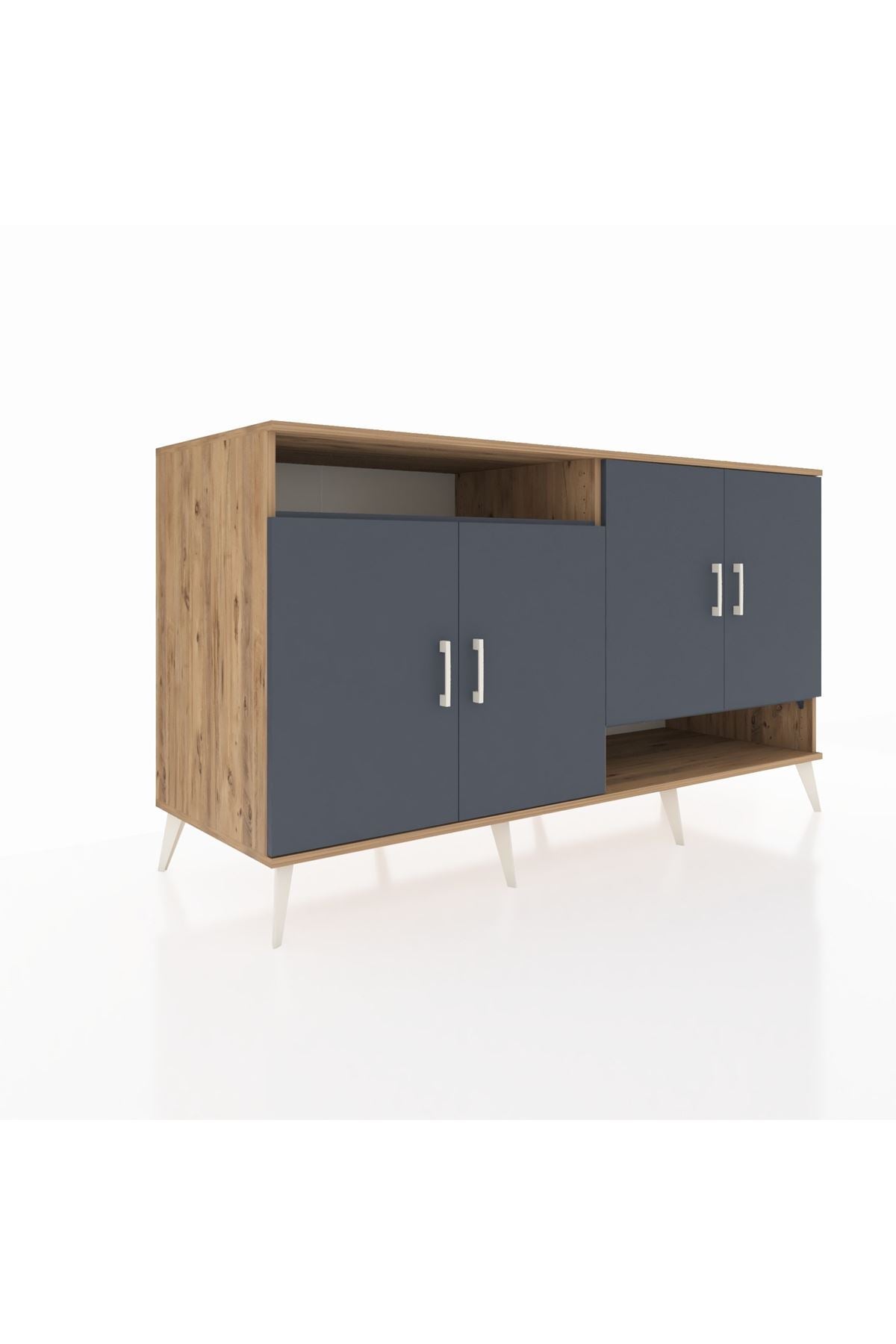 Kronos Konsol 6 Raflı 4 Kapaklı 176x59x99 Çam-Antrasit