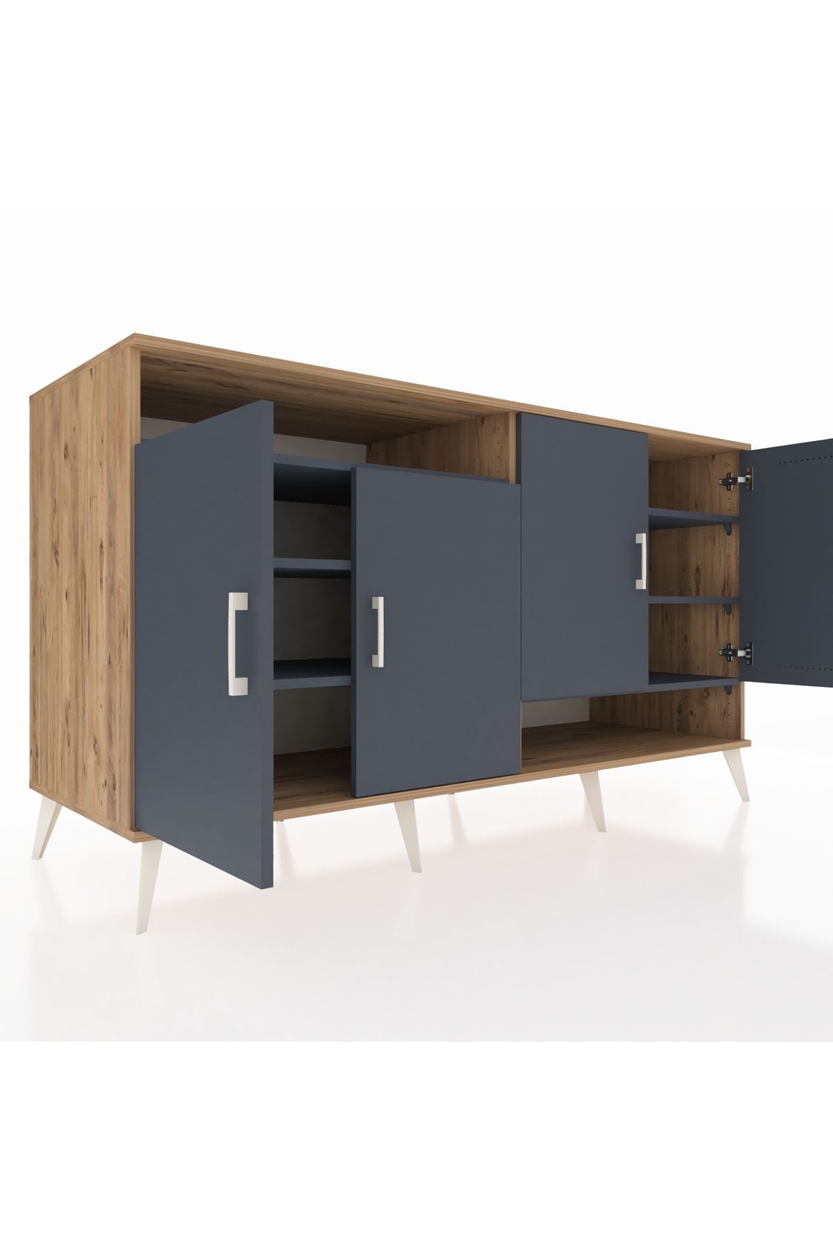 Kronos Konsol 6 Raflı 4 Kapaklı 176x59x99 Çam-Antrasit