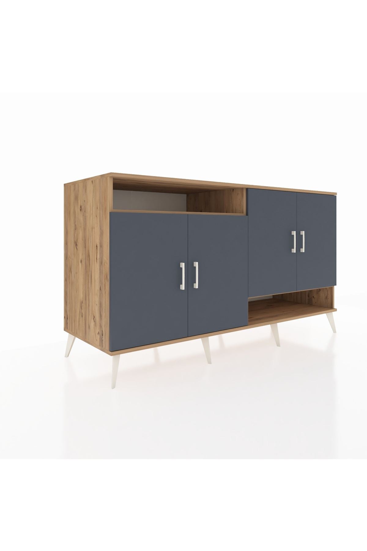 Kronos Konsol 6 Raflı 4 Kapaklı 176x59x99 Çam-Antrasit/Çam