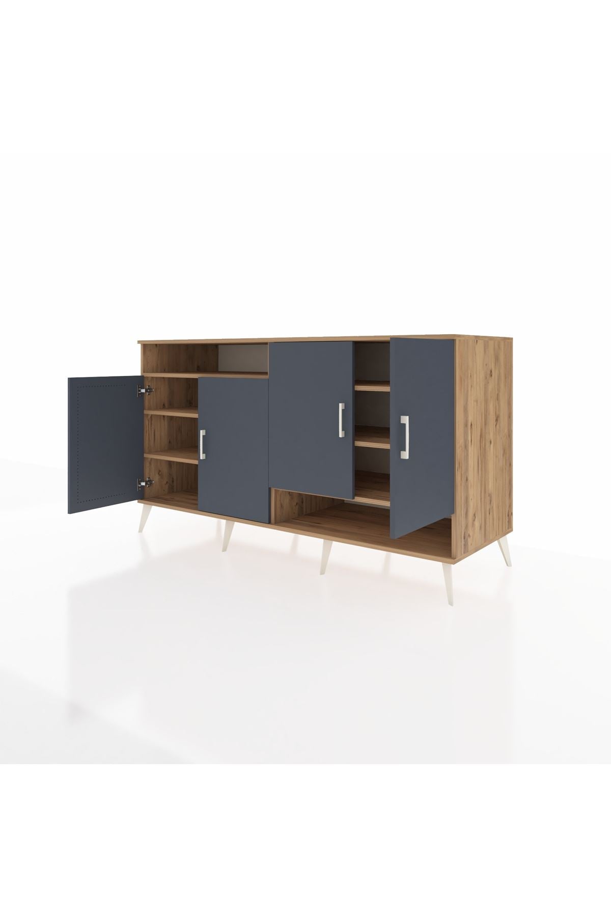 Kronos Konsol 6 Raflı 4 Kapaklı 176x59x99 Çam-Antrasit/Çam