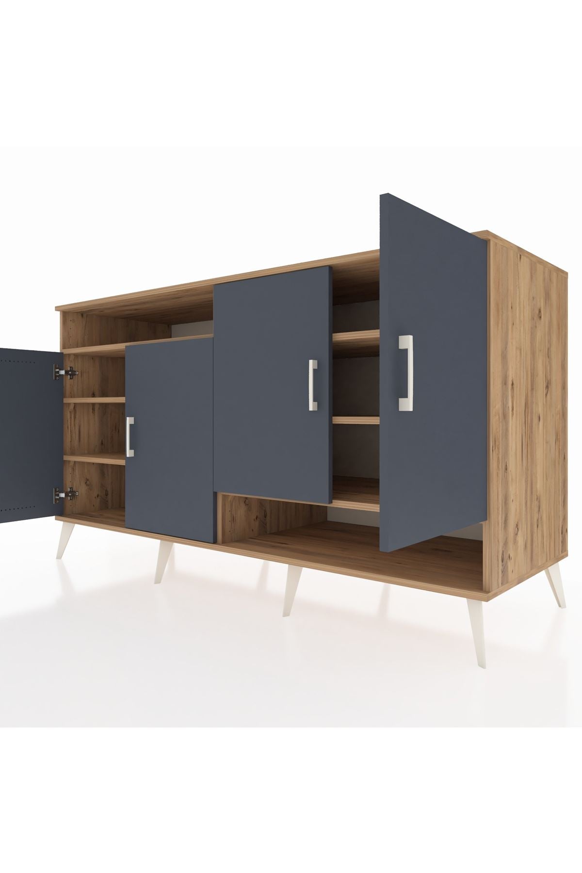 Kronos Konsol 6 Raflı 4 Kapaklı 176x59x99 Çam-Antrasit/Çam