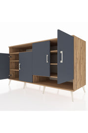 Kronos Konsol 6 Raflı 4 Kapaklı 176x59x99 Çam-Antrasit/Çam