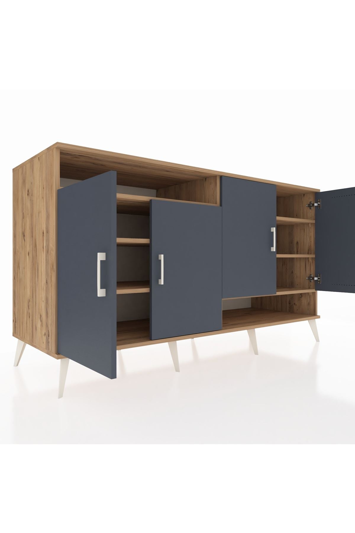 Kronos Konsol 6 Raflı 4 Kapaklı 176x59x99 Çam-Antrasit/Çam