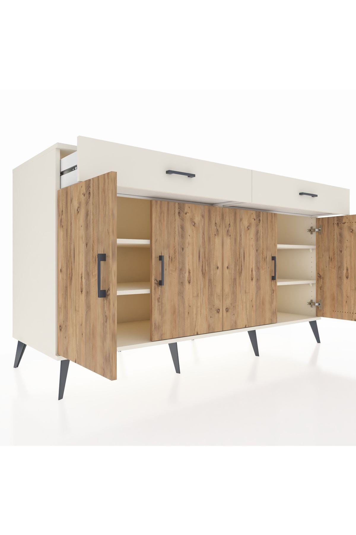 Kronos Konsol 4 Raflı 2 Çekmeceli 4 Kapaklı 176x59x99 Aytaşı-Çam/Aytaşı