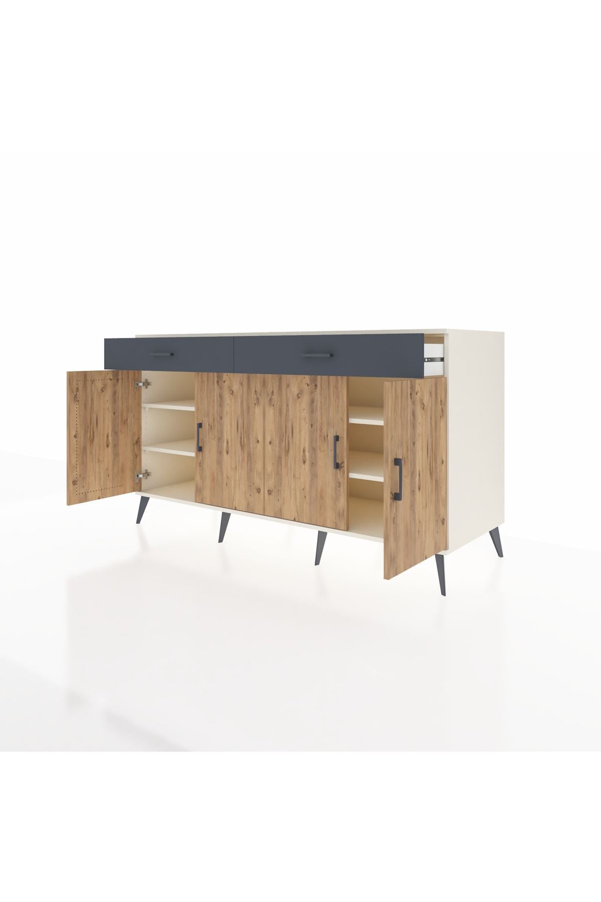 Kronos Konsol 4 Raflı 2 Çekmeceli 4 Kapaklı 176x59x99 Aytaşı-Çam/Antrasit