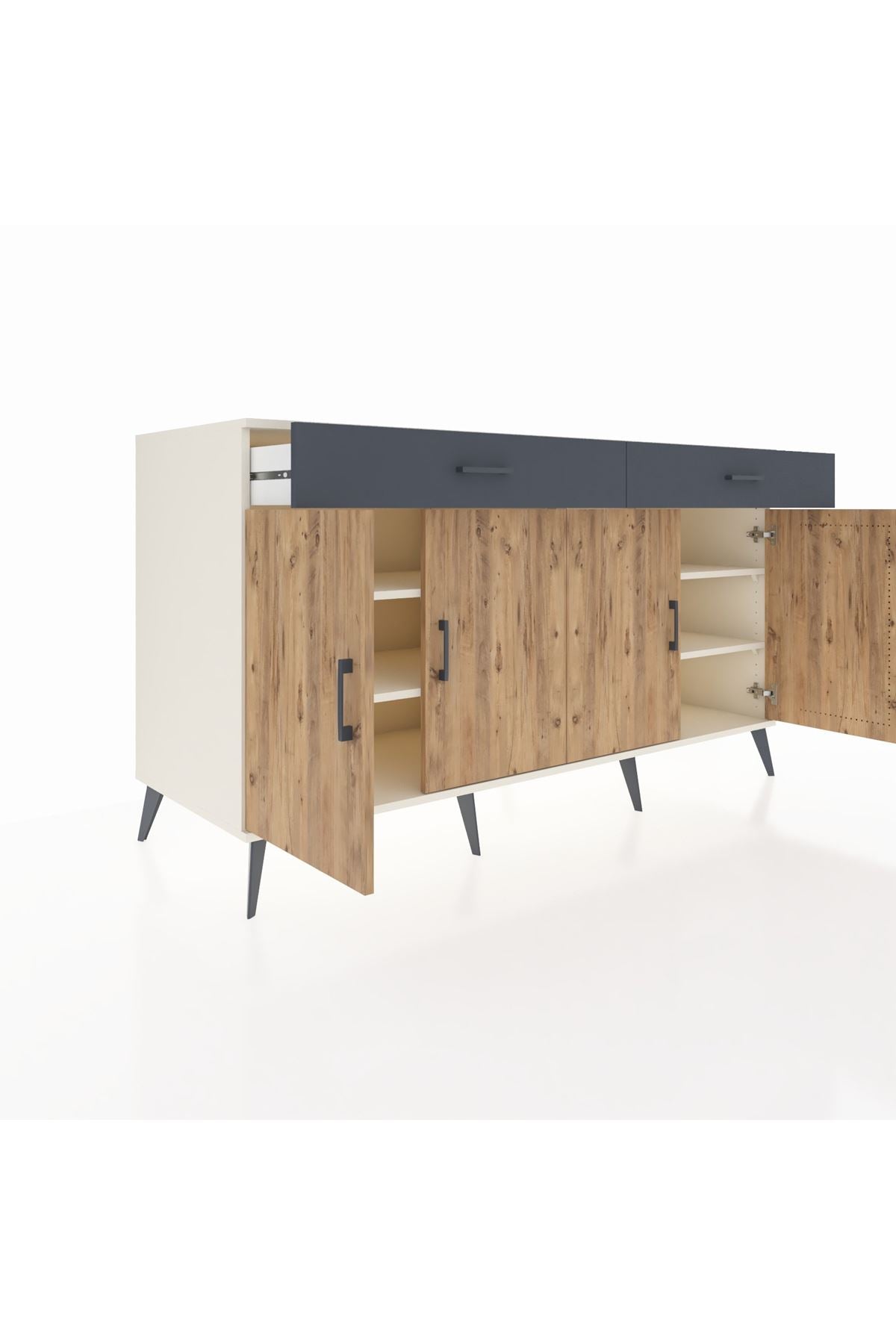 Kronos Konsol 4 Raflı 2 Çekmeceli 4 Kapaklı 176x59x99 Aytaşı-Çam/Antrasit