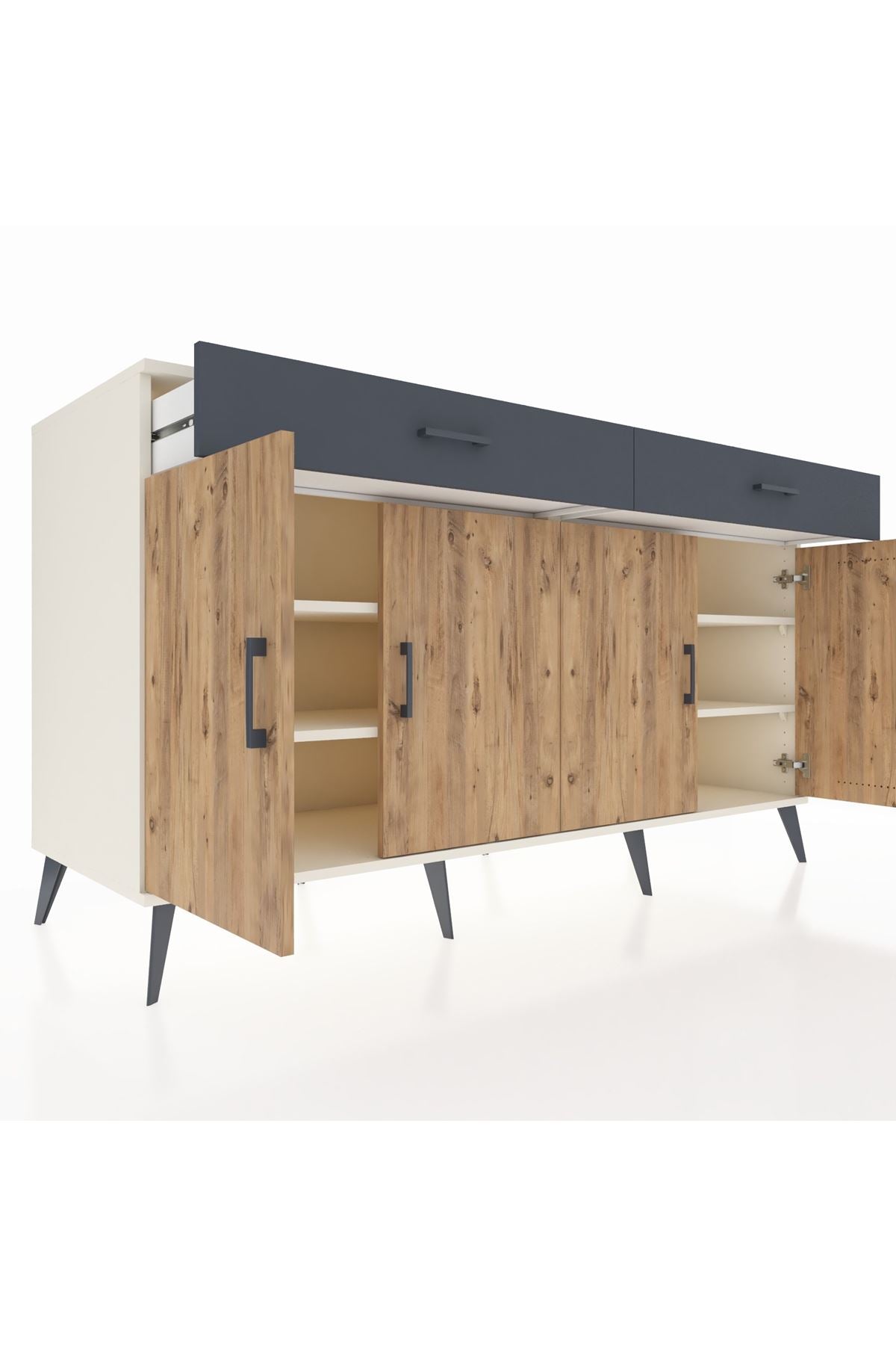 Kronos Konsol 4 Raflı 2 Çekmeceli 4 Kapaklı 176x59x99 Aytaşı-Çam/Antrasit