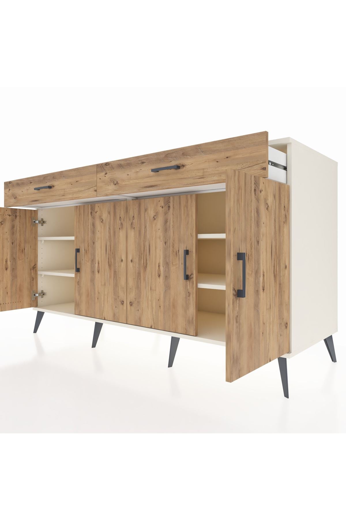 Kronos Konsol 4 Raflı 2 Çekmeceli 4 Kapaklı 176x59x99 Aytaşı-Çam