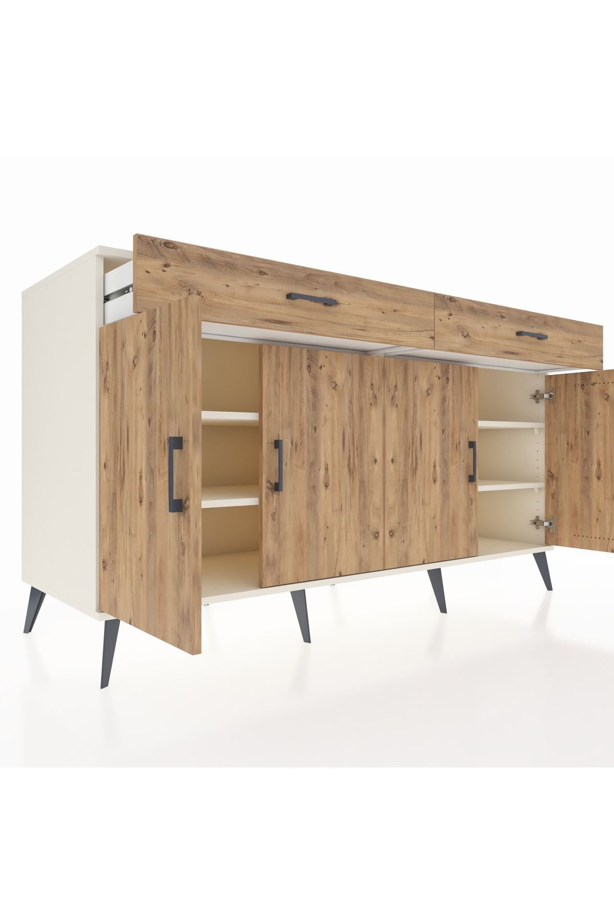 Kronos Konsol 4 Raflı 2 Çekmeceli 4 Kapaklı 176x59x99 Aytaşı-Çam