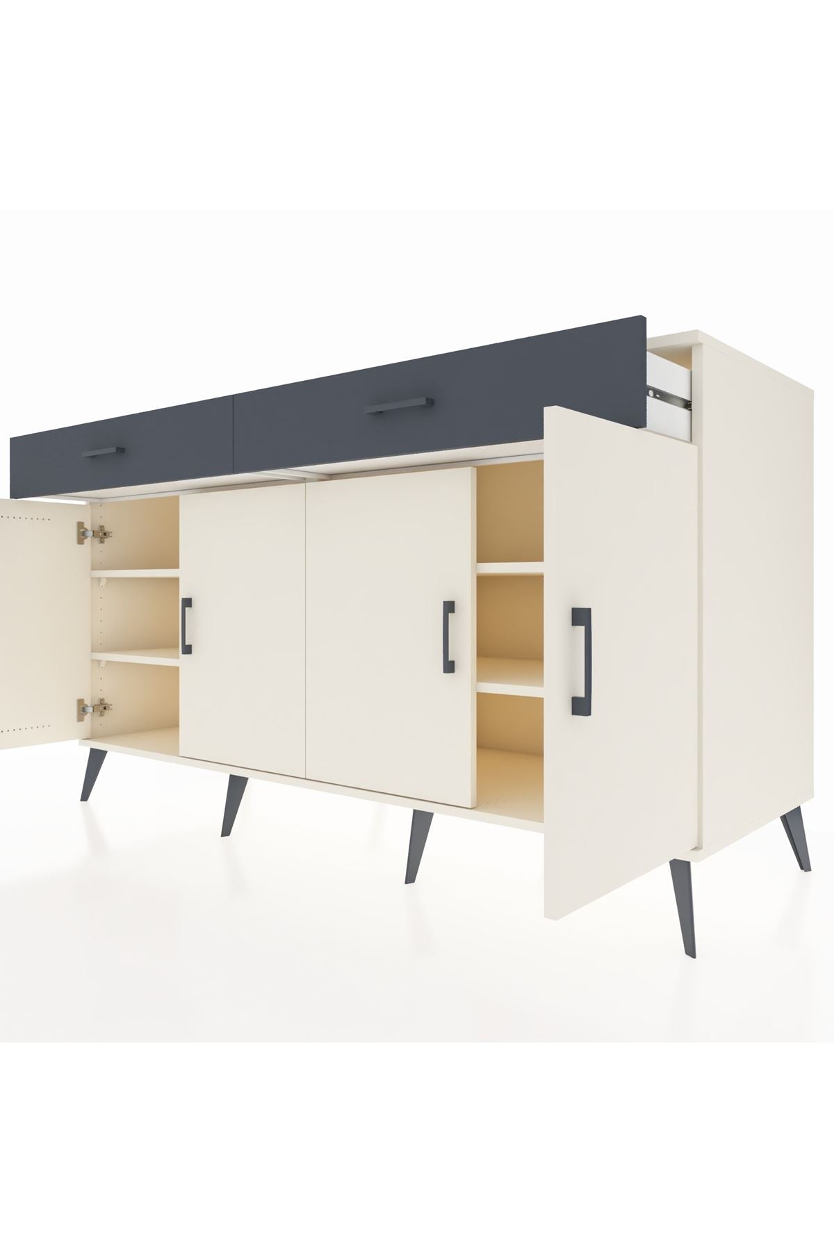 Kronos Konsol 4 Raflı 2 Çekmeceli 4 Kapaklı 176x59x99 Aytaşı-Aytaşı/Antrasit