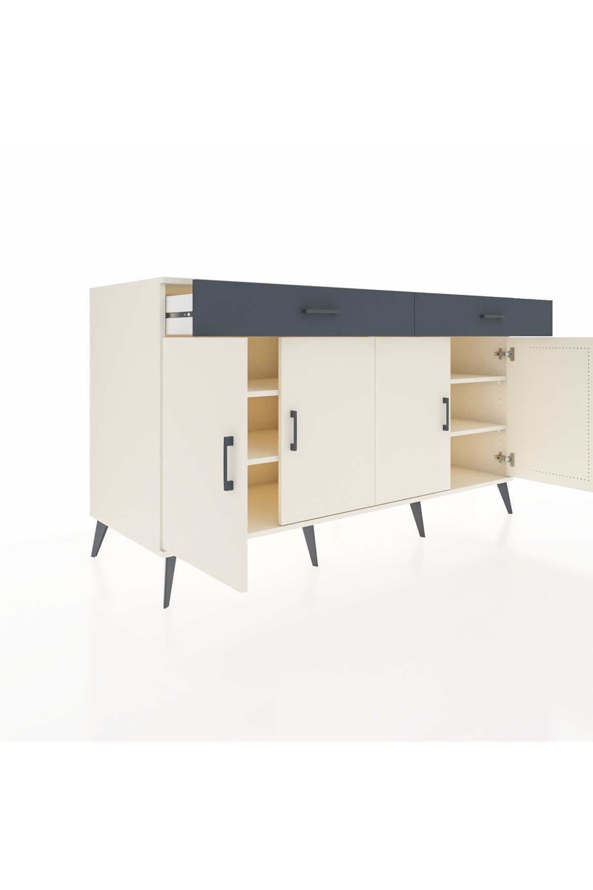 Kronos Konsol 4 Raflı 2 Çekmeceli 4 Kapaklı 176x59x99 Aytaşı-Aytaşı/Antrasit