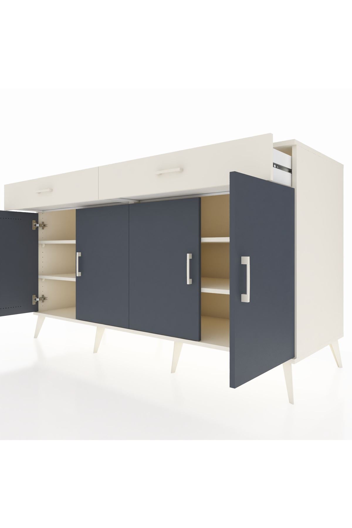 Kronos Konsol 4 Raflı 2 Çekmeceli 4 Kapaklı 176x59x99 Aytaşı-Antrasit/Aytaşı