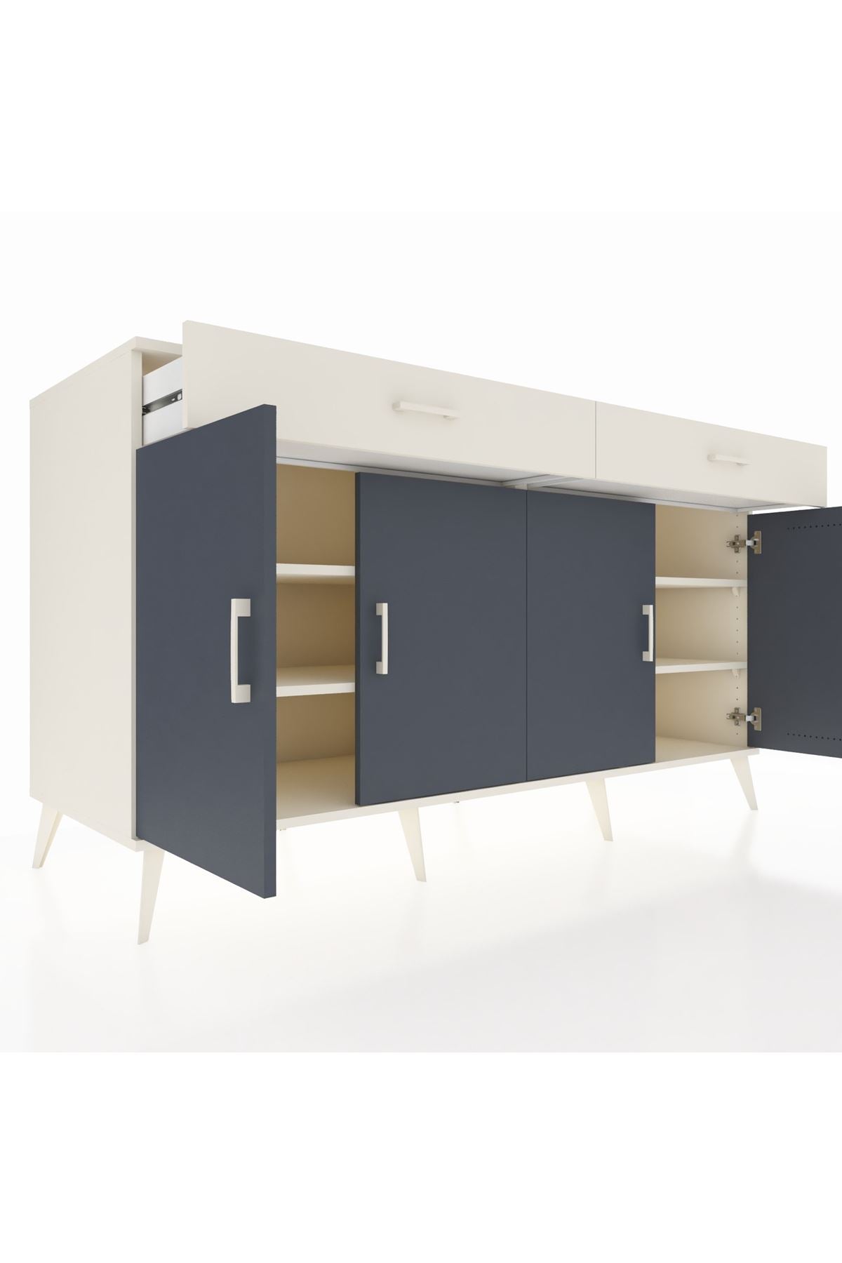 Kronos Konsol 4 Raflı 2 Çekmeceli 4 Kapaklı 176x59x99 Aytaşı-Antrasit/Aytaşı