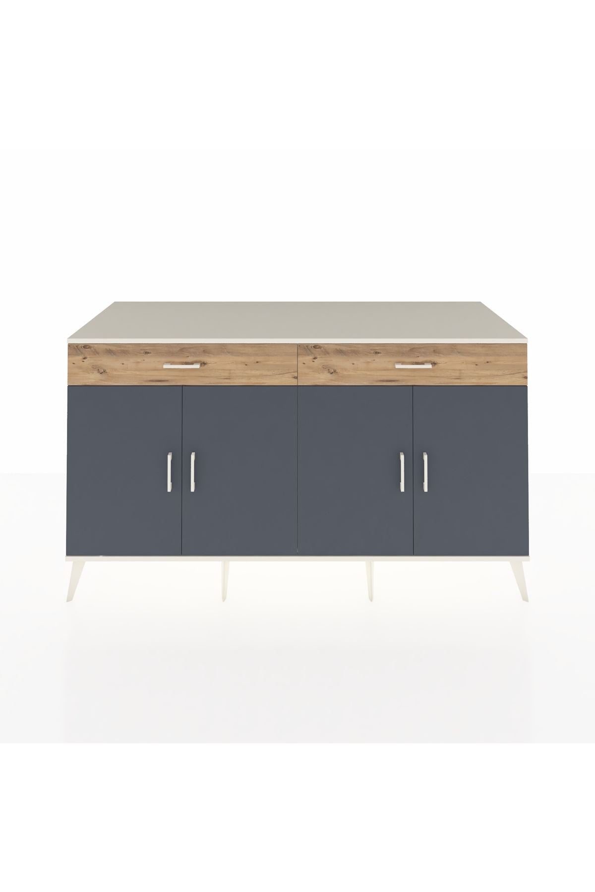 Kronos Konsol 4 Raflı 2 Çekmeceli 4 Kapaklı 176x59x99 Aytaşı-Antrasit/Çam