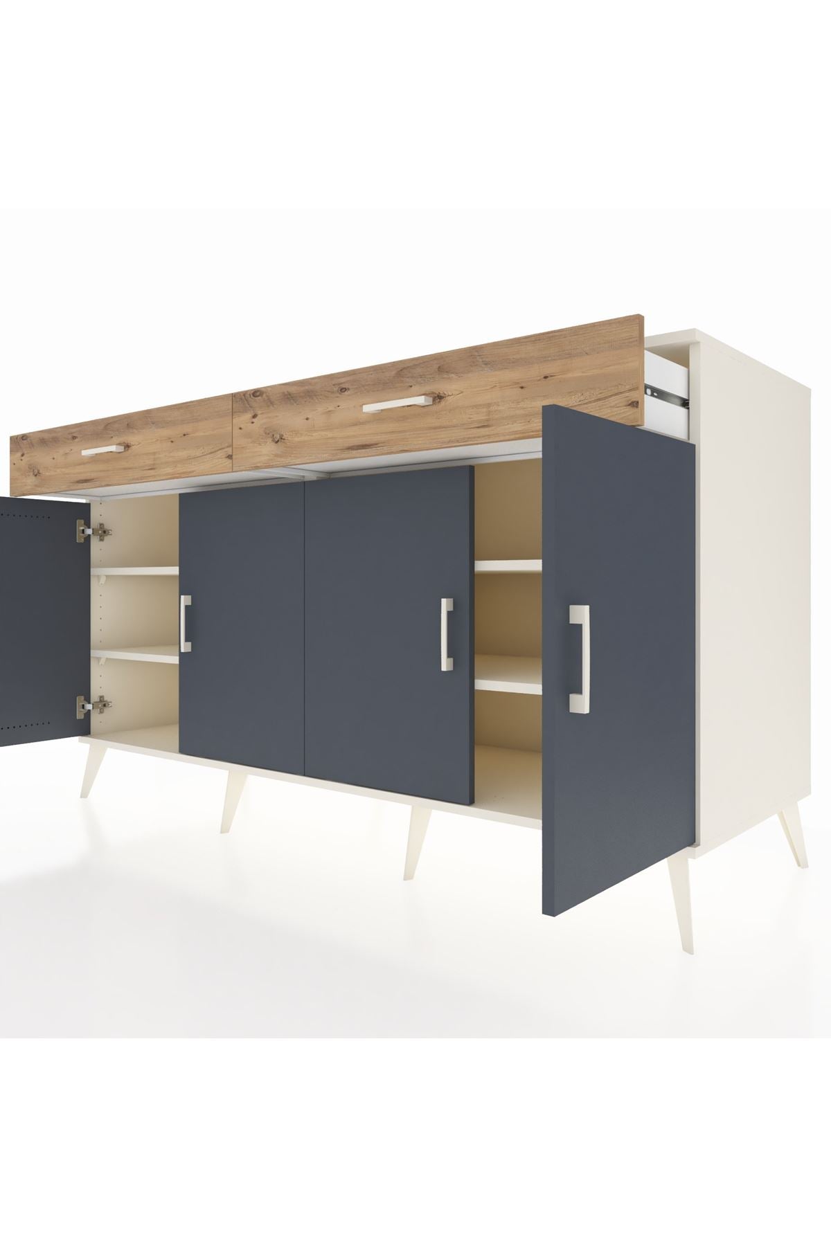 Kronos Konsol 4 Raflı 2 Çekmeceli 4 Kapaklı 176x59x99 Aytaşı-Antrasit/Çam