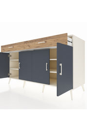 Kronos Konsol 4 Raflı 2 Çekmeceli 4 Kapaklı 176x59x99 Aytaşı-Antrasit/Çam