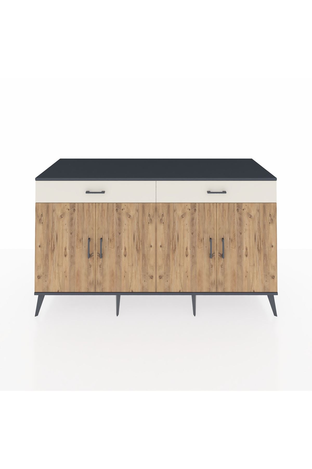 Kronos Konsol 4 Raflı 2 Çekmeceli 4 Kapaklı 176x59x99 Antrasit-Çam/Aytaşı