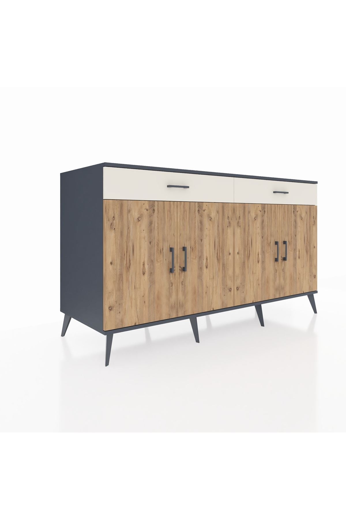 Kronos Konsol 4 Raflı 2 Çekmeceli 4 Kapaklı 176x59x99 Antrasit-Çam/Aytaşı