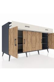 Kronos Konsol 4 Raflı 2 Çekmeceli 4 Kapaklı 176x59x99 Antrasit-Çam/Aytaşı